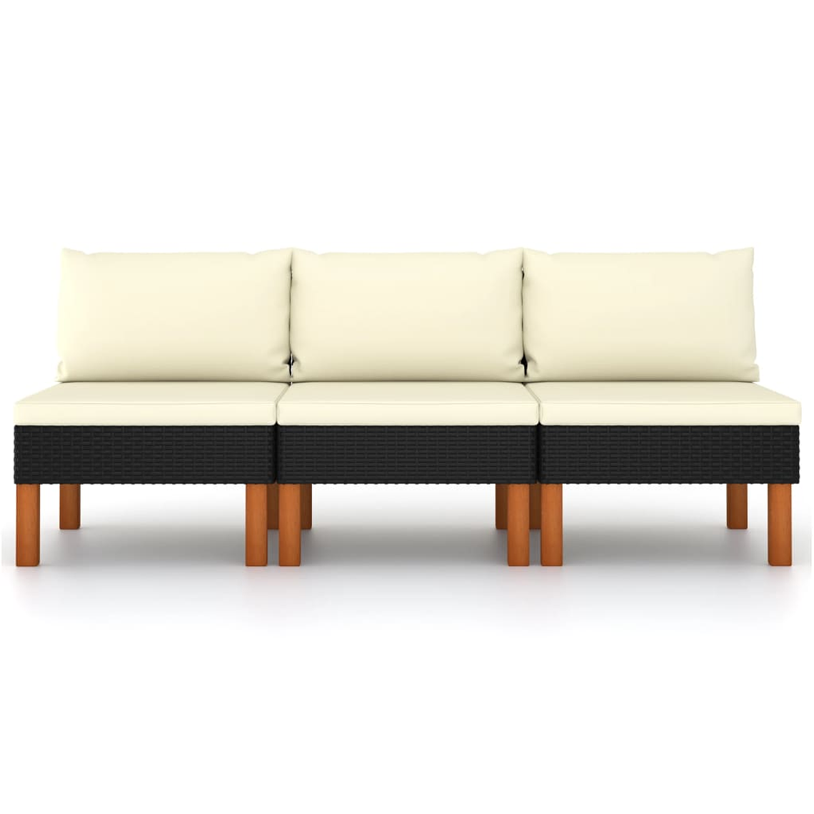 vidaXL Sofás de centro 3 pcs vime PE e madeira de eucalipto maciça 1