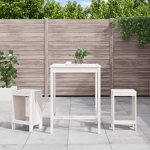 vidaXL 3 pcs conjunto de bar para jardim pinho maciço branco