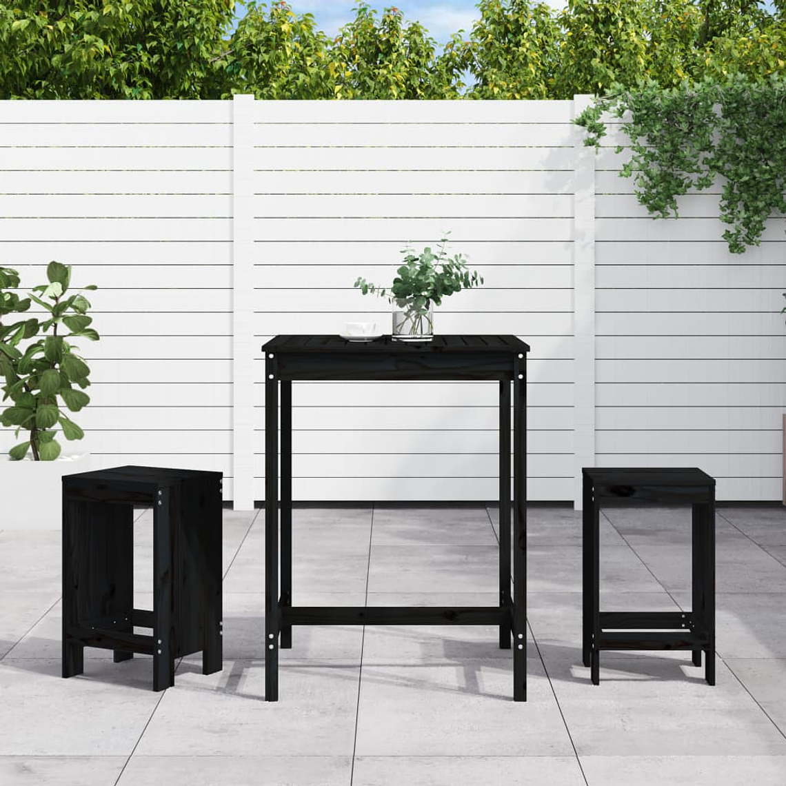 vidaXL 3 pcs conjunto de bar para jardim pinho maciço preto 1