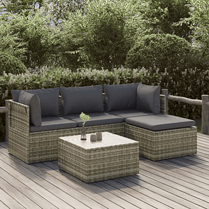 vidaXL 5 pcs conjunto lounge de jardim c/ almofadões vime PE cinzento