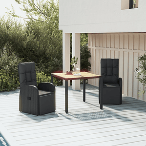 vidaXL 3 pcs conjunto de jantar p/ jardim vime PE/acácia maciça preto