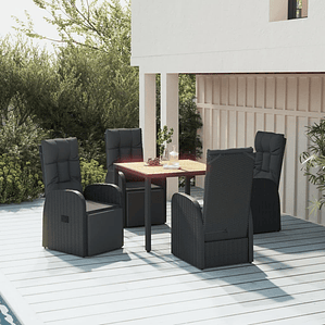 vidaXL 5 pcs conjunto de jantar p/ jardim vime PE/acácia maciça preto