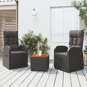vidaXL 3 pcs conjunto lounge para jardim vime PE/acácia maciça preto
