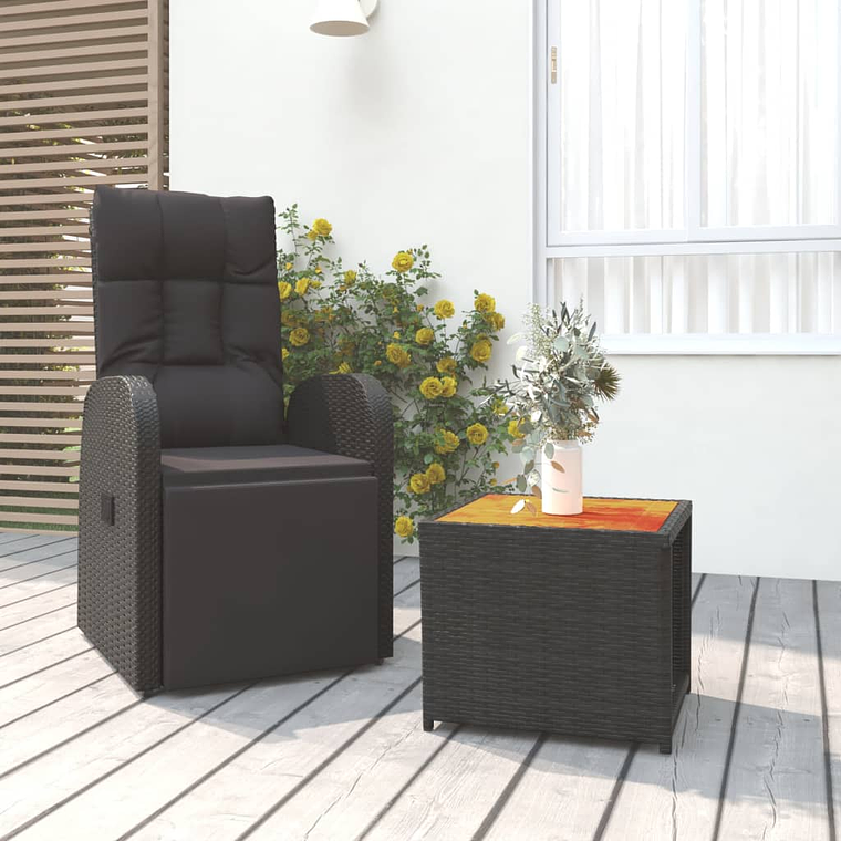 vidaXL 2 pcs conjunto lounge para jardim vime PE/acácia maciça preto 1