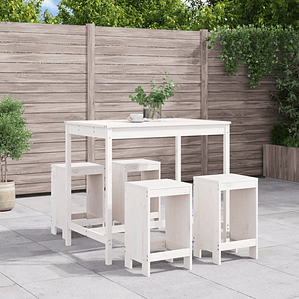 vidaXL 5 pcs conjunto de bar para jardim pinho maciço branco