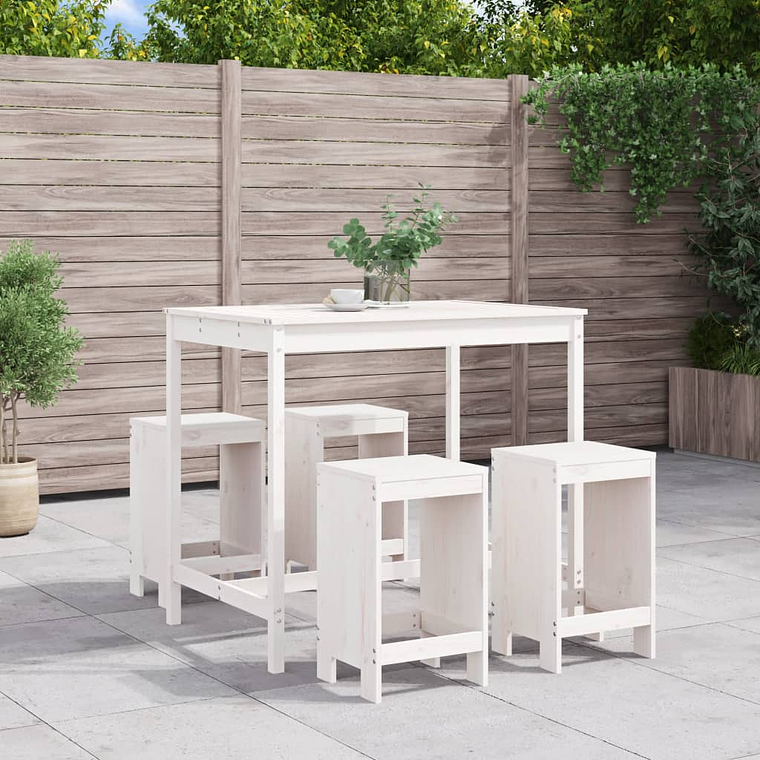 vidaXL 5 pcs conjunto de bar para jardim pinho maciço branco 1