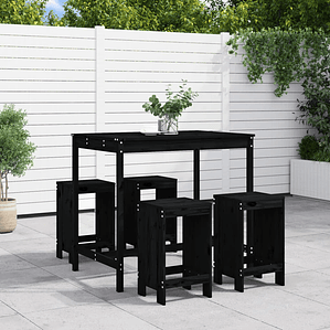 vidaXL 5 pcs conjunto de bar para jardim pinho maciço preto