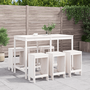 vidaXL 7 pcs conjunto de bar para jardim pinho maciço branco