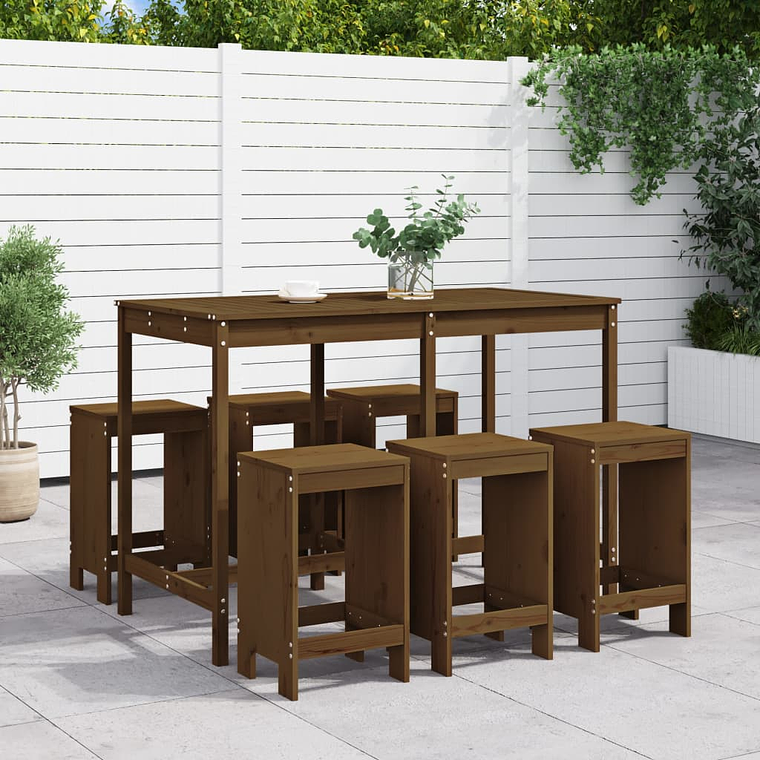 vidaXL 7 pcs conj. de bar p/ jardim madeira pinho maciça castanho-mel 1