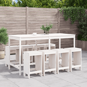 vidaXL 9 pcs conjunto de bar para jardim pinho maciço branco
