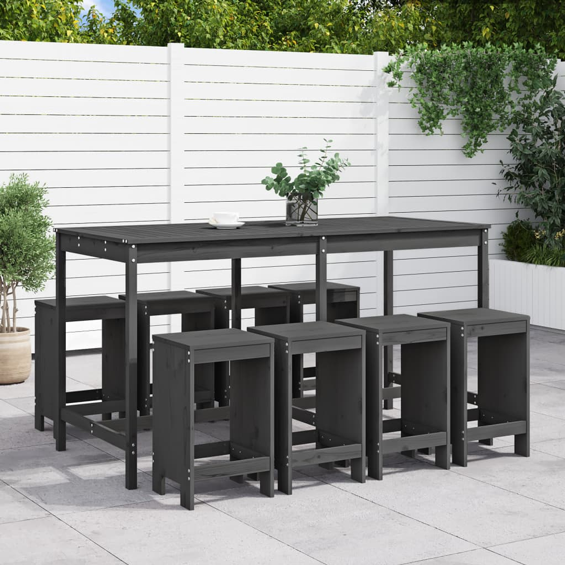 vidaXL 9 pcs conjunto de bar para jardim pinho maciço cinzento 1