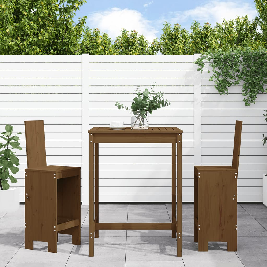 vidaXL 3 pcs conj. de bar p/ jardim madeira pinho maciça castanho-mel 1
