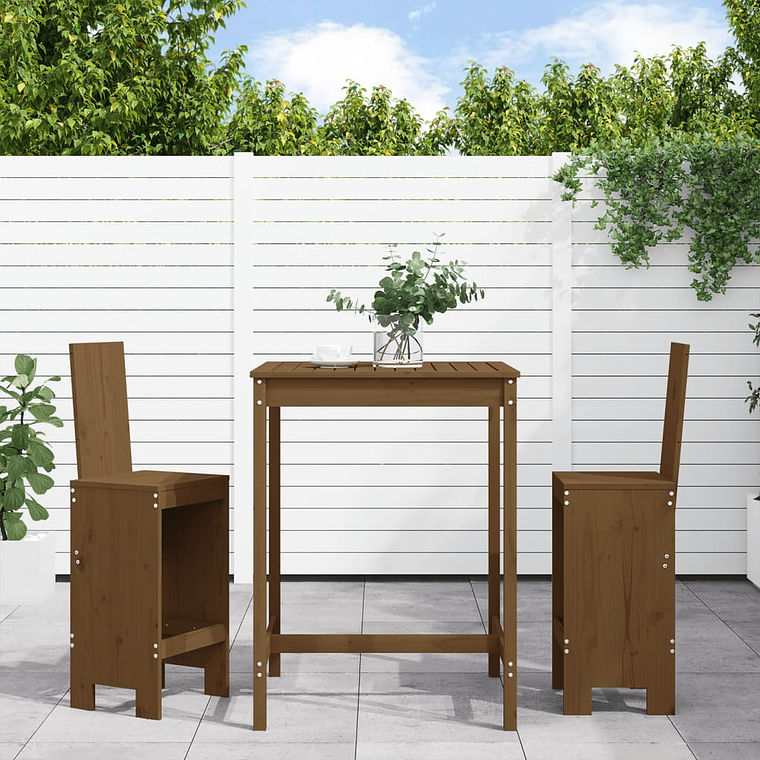 vidaXL 3 pcs conj. de bar p/ jardim madeira pinho maciça castanho-mel 1
