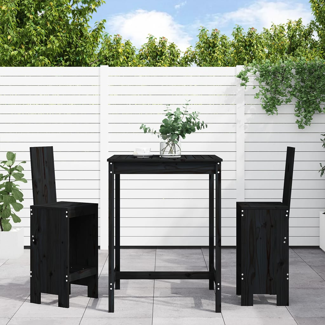 vidaXL 3 pcs conjunto de bar para jardim pinho maciço preto 1