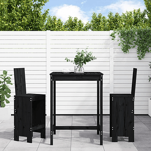 vidaXL 3 pcs conjunto de bar para jardim pinho maciço preto