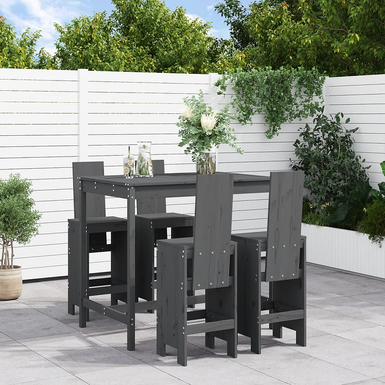vidaXL 5 pcs conjunto de bar para jardim pinho maciço cinzento 1