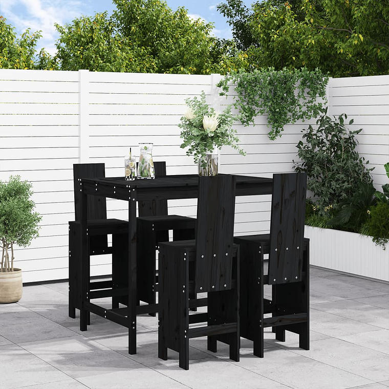 vidaXL 5 pcs conjunto de bar para jardim pinho maciço preto 1