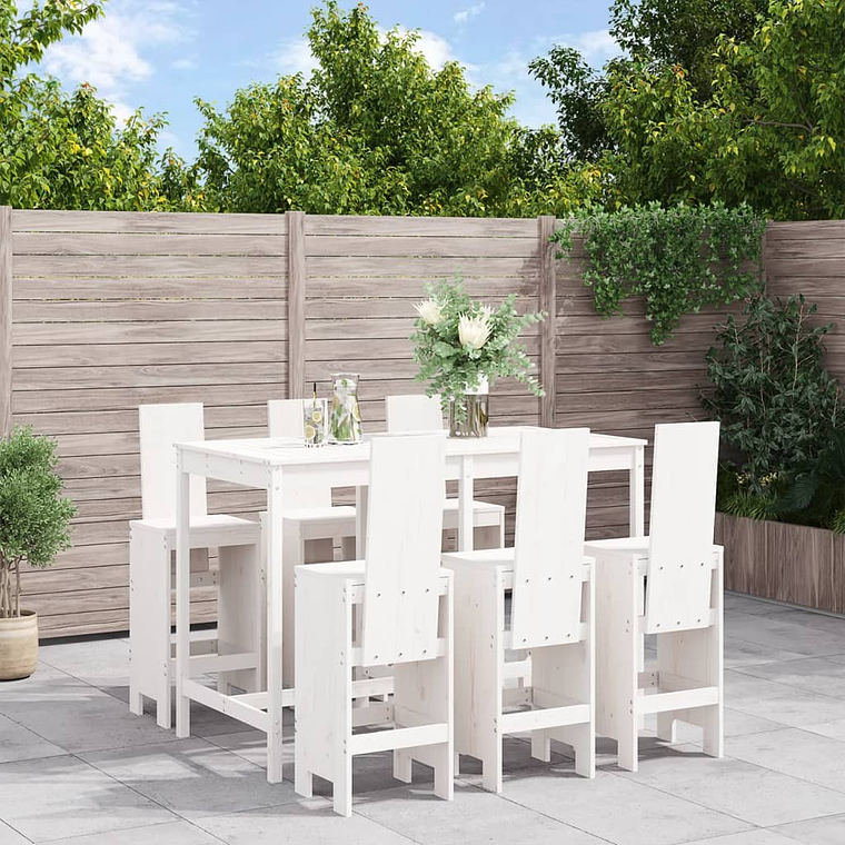 vidaXL 7 pcs conjunto de bar para jardim pinho maciço branco 1
