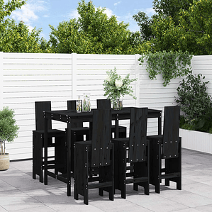 vidaXL 7 pcs conjunto de bar para jardim pinho maciço preto