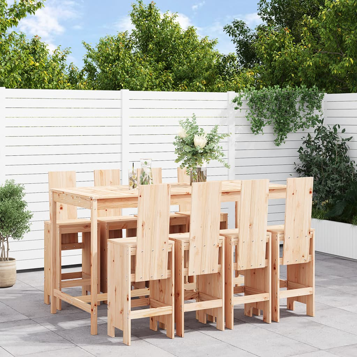 vidaXL 9 pcs conjunto de bar para jardim pinho maciço 1