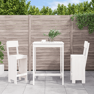 vidaXL 3 pcs conjunto de bar para jardim pinho maciço branco