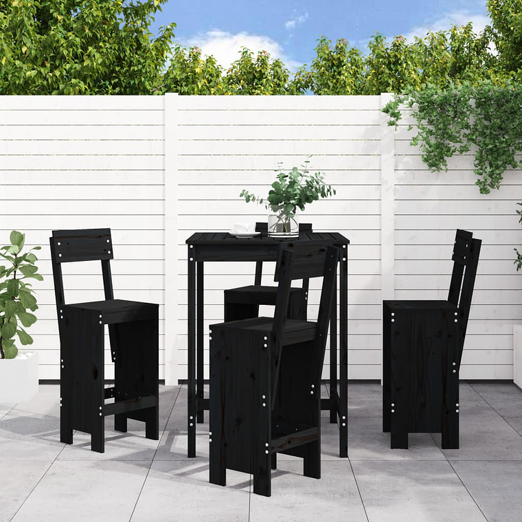 vidaXL 5 pcs conjunto de bar para jardim pinho maciço preto 1