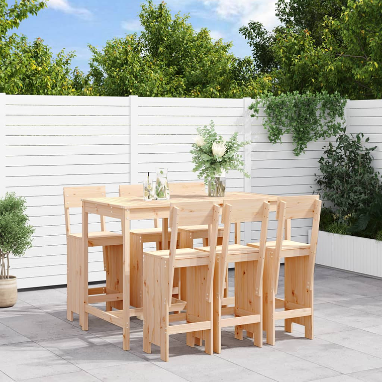 vidaXL 7 pcs conjunto de bar para jardim pinho maciço 1