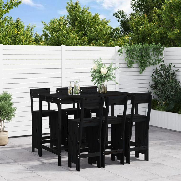 vidaXL 7 pcs conjunto de bar para jardim pinho maciço preto 1