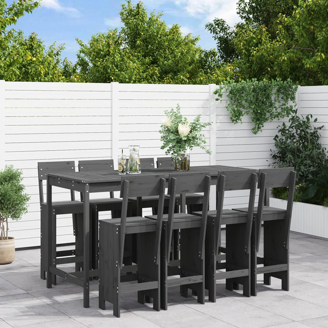 vidaXL 9 pcs conjunto de bar para jardim pinho maciço cinzento 1