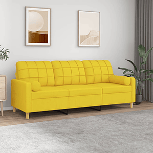 vidaXL Sofá 3 lugares + almofadas decoração 180cm tecido amarelo-claro