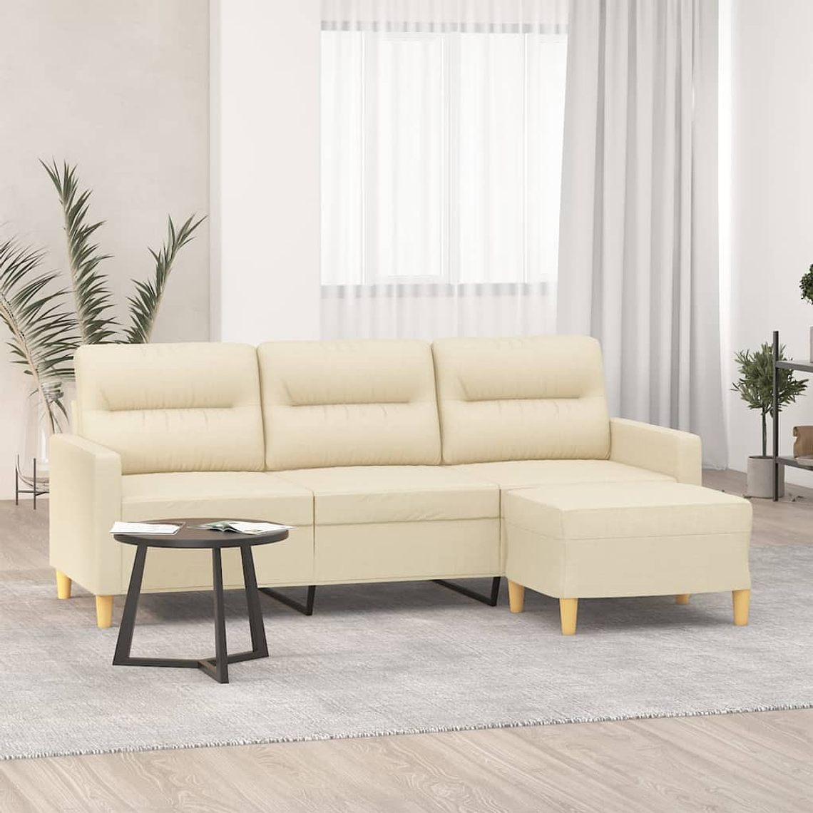 vidaXL Sofá de 3 lugares com apoio de pés 180 cm tecido cor creme 1