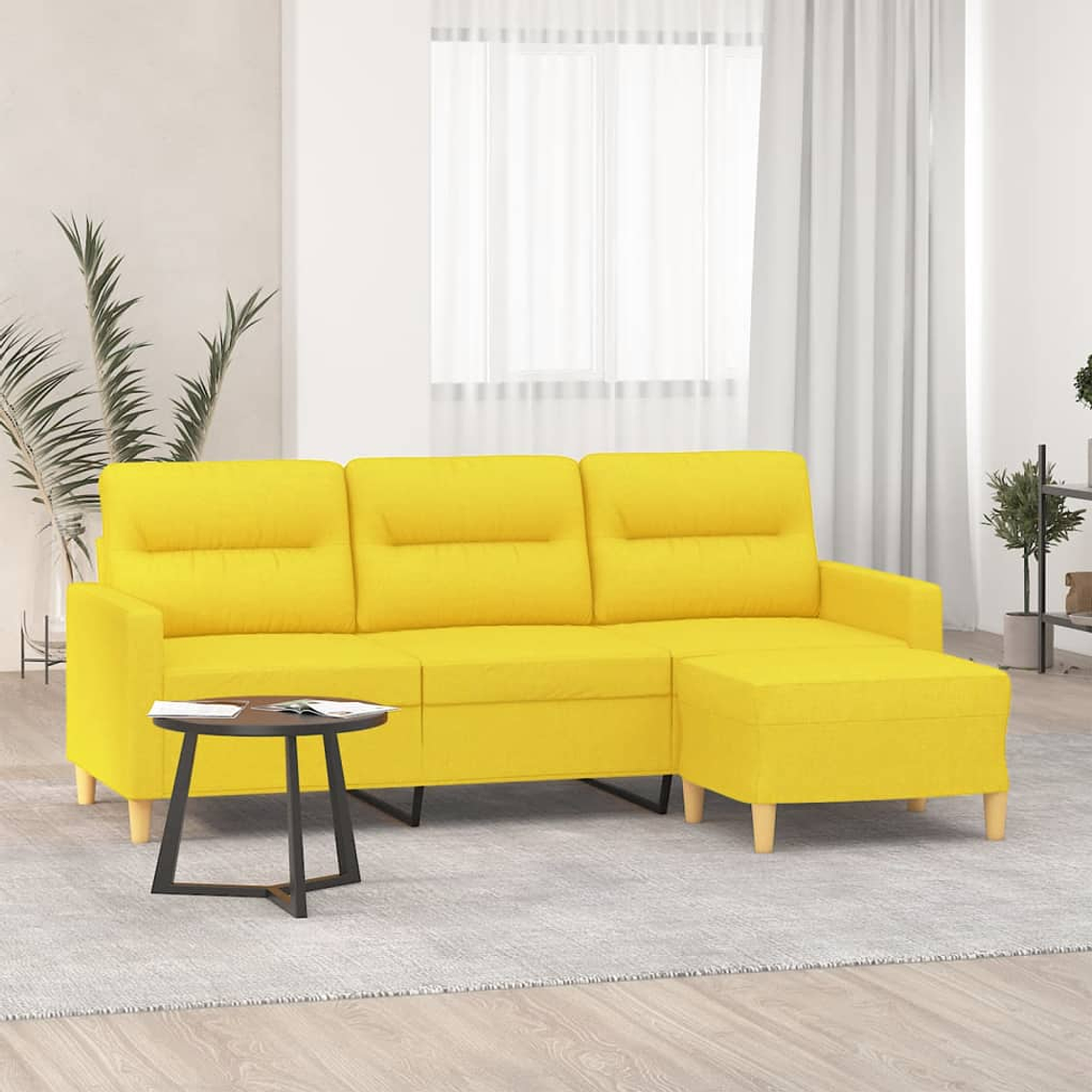 vidaXL Sofá de 3 lugares com apoio de pés 180 cm tecido amarelo-claro 1