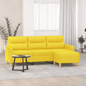 vidaXL Sofá de 3 lugares com apoio de pés 180 cm tecido amarelo-claro
