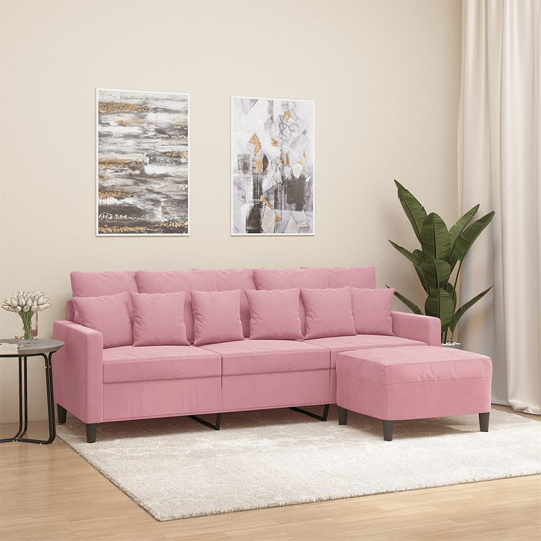 vidaXL Sofá de 3 lugares com apoio de pés 180 cm veludo rosa 1