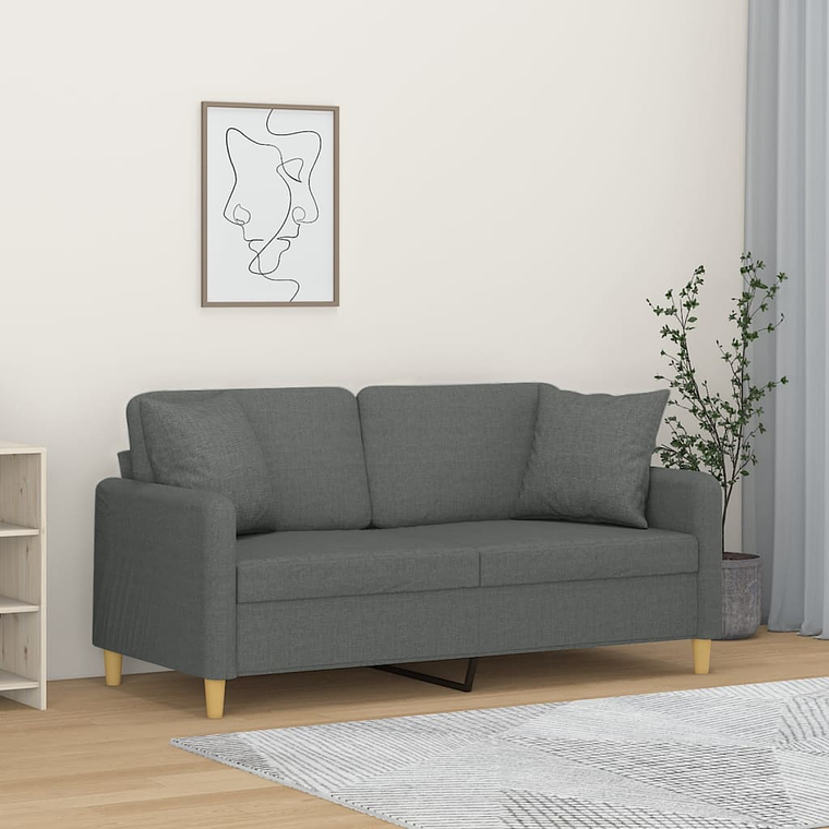 vidaXL Sofá 2 lugares +almofadas decorativas 140cm tecido cinza-escuro 1