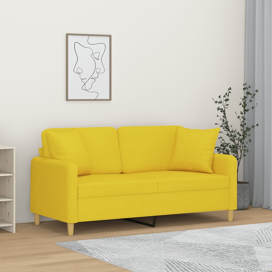 vidaXL Sofá 2 lug. + almofadas decorativas 140 cm tecido amarelo-claro 1