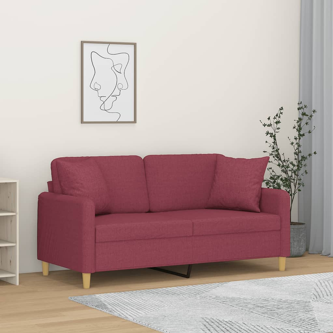 vidaXL Sofá 2 lug. + almofadas decorativas 140cm tecido vermelho tinto 1