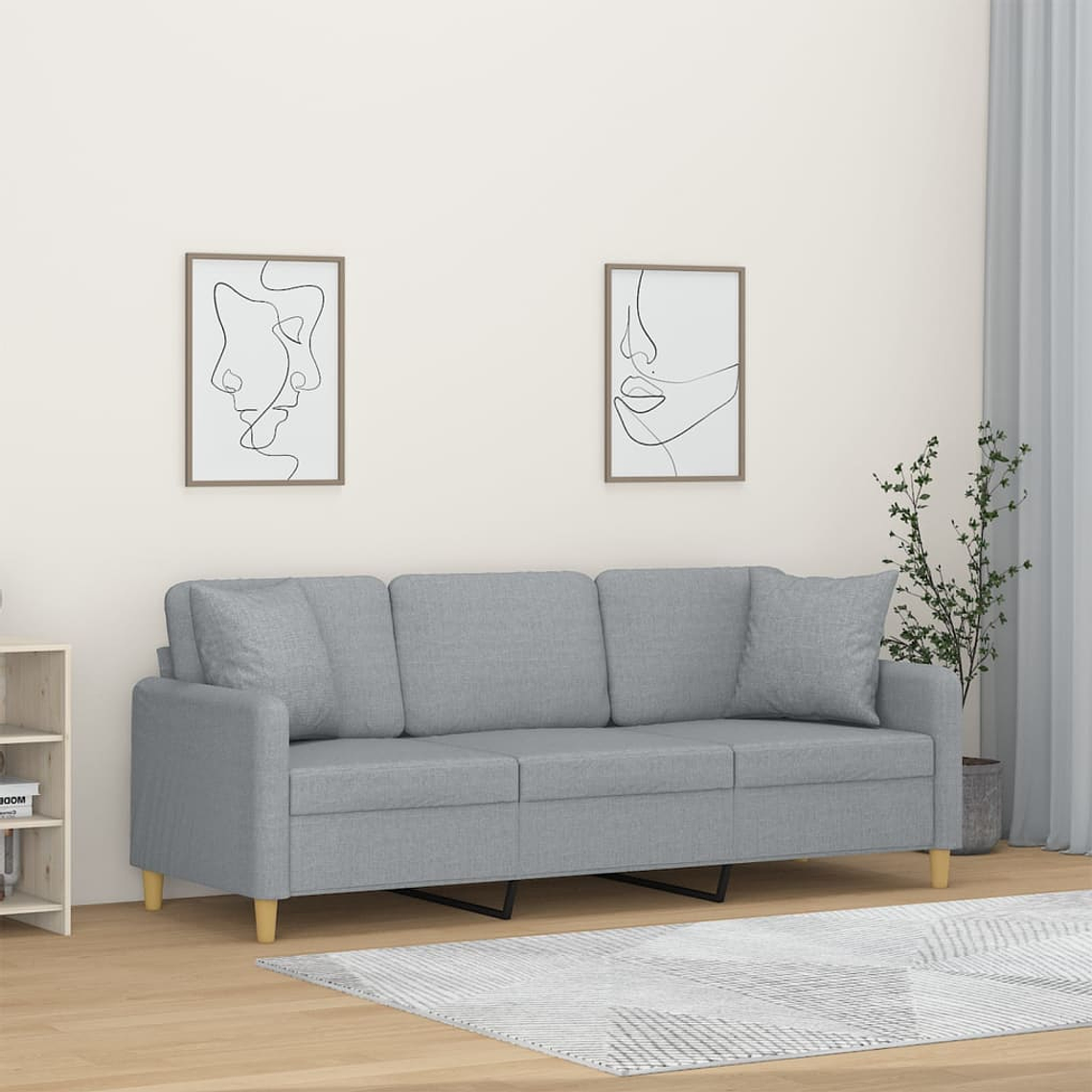 vidaXL Sofá 3 lugares + almofadas decorativas 180cm tecido cinza-claro 1