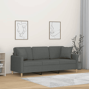 vidaXL Sofá 3 lugares + almofadas decoração 180 cm tecido cinza-escuro