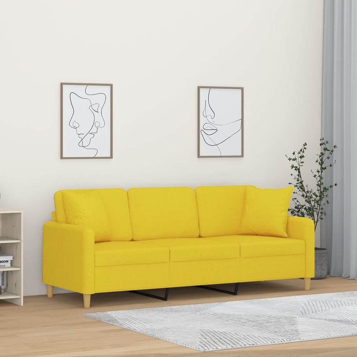 vidaXL Sofá 3 lugares + almofadas decoração 180cm tecido amarelo-claro 1