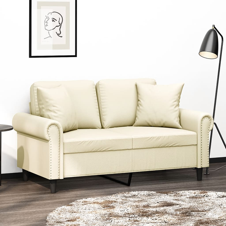 vidaXL Sofá 2 lugares + almofadas decorativas 120cm couro artif. creme 1