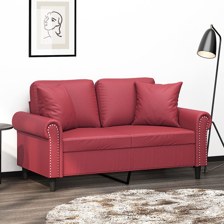 vidaXL Sofá 2 lugares +almofadas 120cm couro artificial vermelho tinto 1
