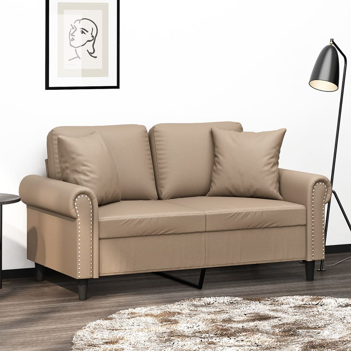 vidaXL Sofá 2 lugares + almofadas 120 cm couro artificial cappuccino 1