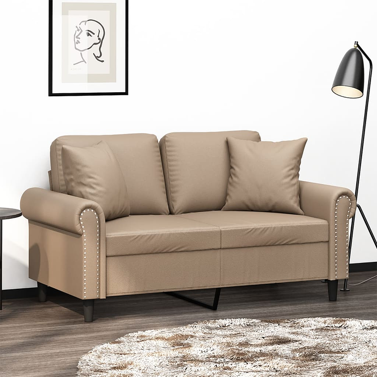 vidaXL Sofá 2 lugares + almofadas 120 cm couro artificial cappuccino 1