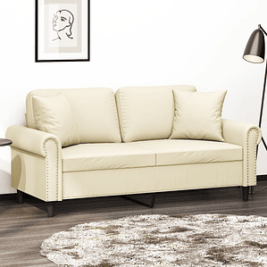 vidaXL Sofá 2 lugares + almofadas decorativas 140cm couro artif. creme