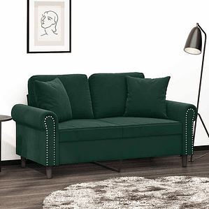 vidaXL Sofá 2 lug. c/ almofadas decorativas 120 cm veludo verde-escuro