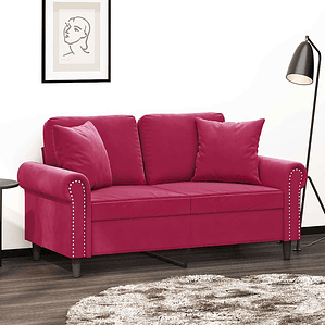 vidaXL Sofá 2 lug. + almofadas decorativas 120cm veludo vermelho tinto