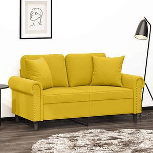 vidaXL Sofá 2 lugares c/ almofadas decorativas 120 cm veludo amarelo