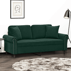 vidaXL Sofá 2 lug. c/ almofadas decorativas 140cm veludo verde-escuro