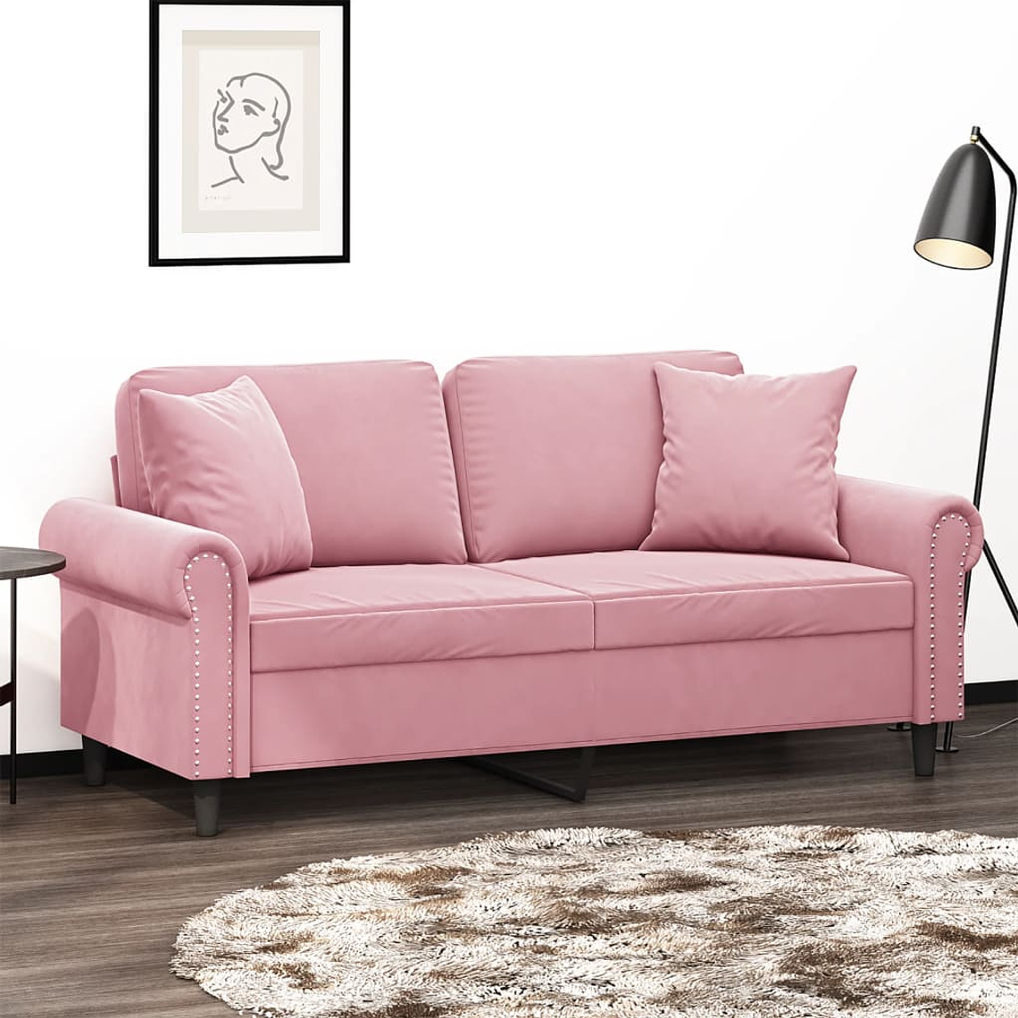 vidaXL Sofá 2 lugares c/ almofadas decorativas 140 cm veludo rosa 1